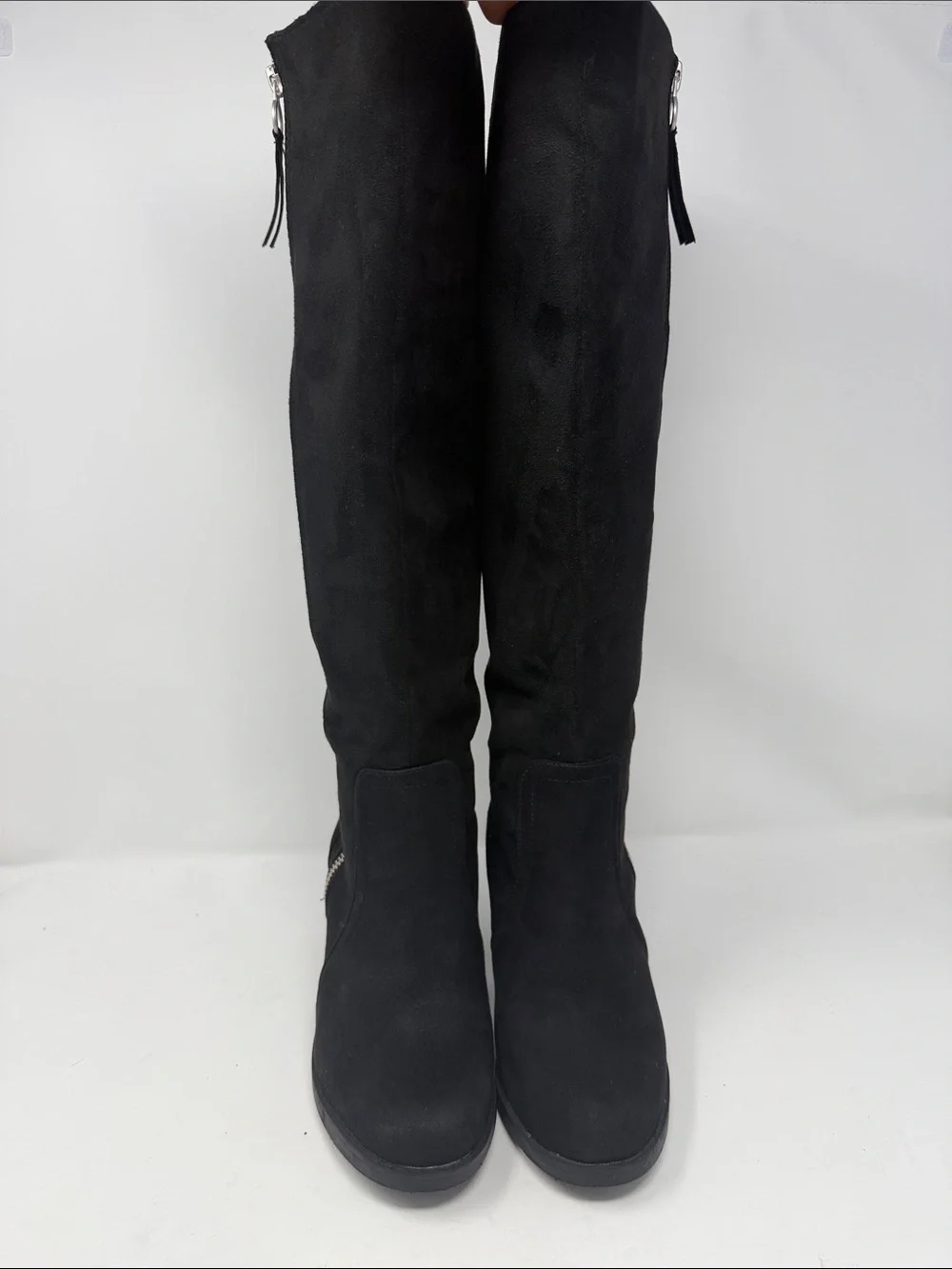 Kohl's Black  Suede-Look Boots with Silver Side Zipper Size 6